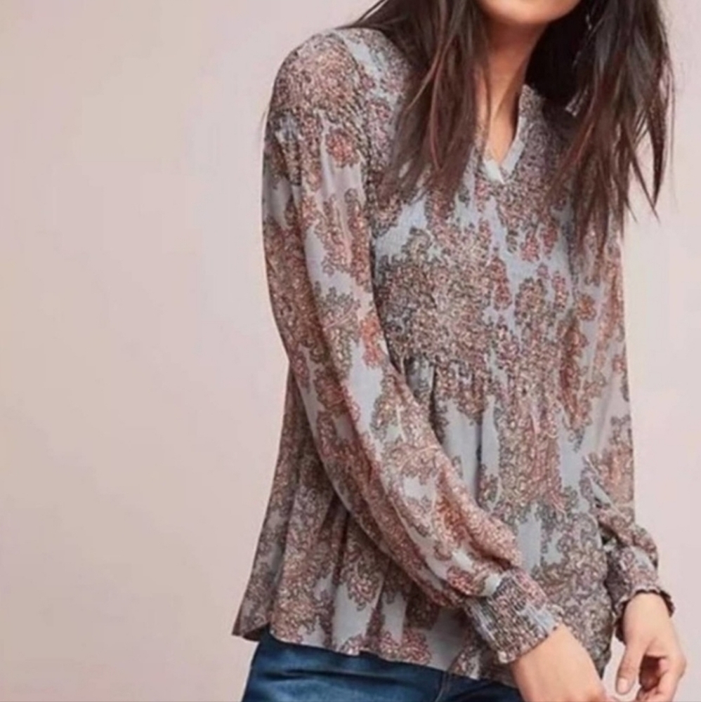 Anthropologie‎ Akemi + Kim Blouse Shirt Baby Down Paisly Medium